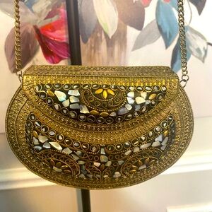 Mosaic Brass Crossbody Bag with Embellishments